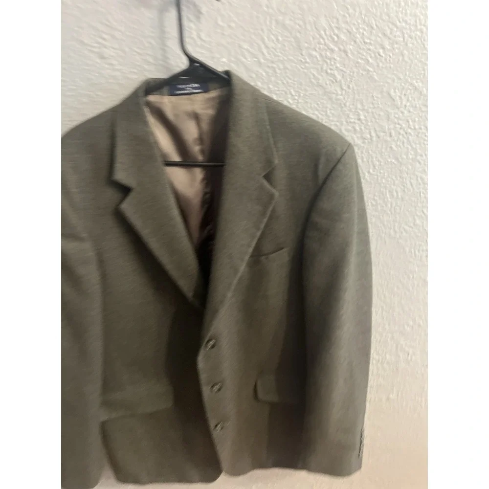 Lands End Sport Coat Mens 44L Green 3‎ Button 100% Lambs Wool
